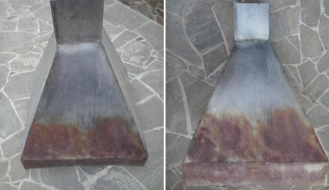Коррозия вытяжки из нержавеющей стали, произошедшая вследствие чистки изделия железной щеткой