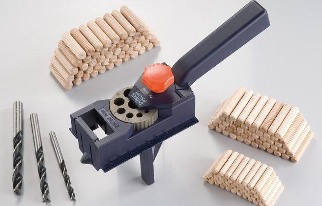 Накладной кондуктор с револьверной головкой подходит для сверловки типовых отверстий под шканты любого размера